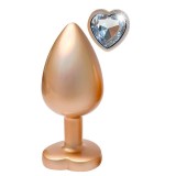 Plug anal DREAMTOYS Pearl Gold Plug, cu bază &icirc;n formă de inimă, lungime 9.5 cm, diametru 4.3 cm, auriu, mărime L