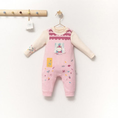 Set salopeta cu bluzita Scufita rosie pentru bebelusi, Tongs baby (Marime: 6-9 luni, Culoare: Corai)