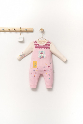 Set salopeta cu bluzita Scufita rosie pentru bebelusi, Tongs baby (Marime: 6-9 luni, Culoare: Corai) foto