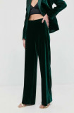 Luisa Spagnoli pantaloni din amestec de mătase Omologo femei, culoarea verde, drept, high waist