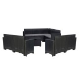 Set Mobilier Gradina Colt Leziter Nero VI, 9 Locuri, Grafit, Plastic Rezistent Intemperii