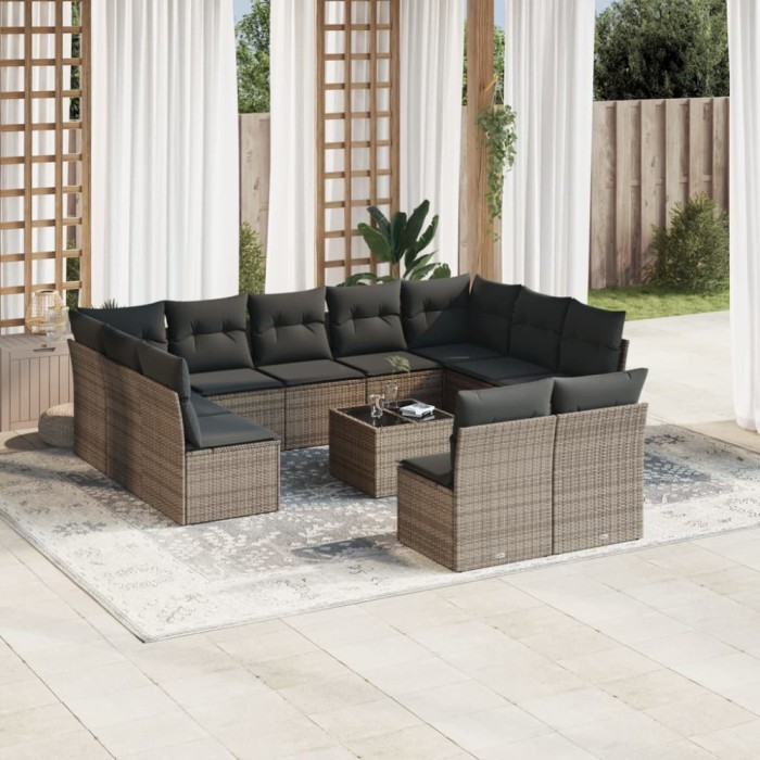 Gossi set canapea de gradina cu perne, 12 piese, gri, poliratan