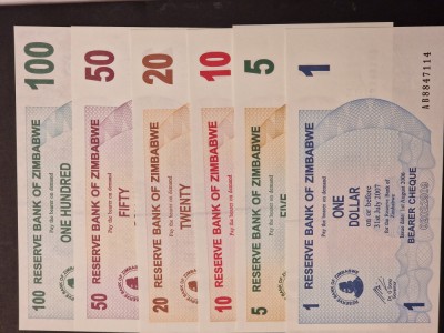 Zimbabwe Set Dolari Bearer Cheque 2007 UNC foto