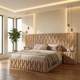 Pat Tapitat Iris Crem Cu Extensii Si Noptiere Tapitate ⭐Finisaje premium