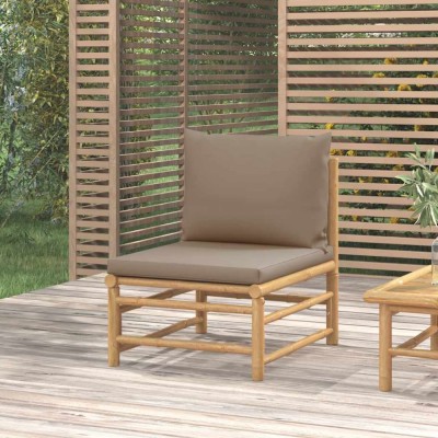 vidaXL Canapea de mijloc pentru grădină, perne gri taupe, bambus 362287 foto