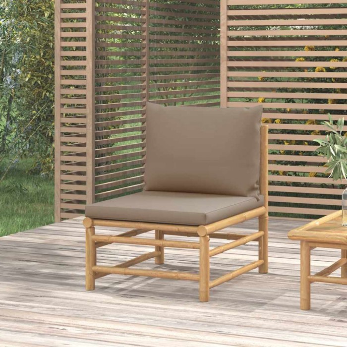 vidaXL Canapea de mijloc pentru grădină, perne gri taupe, bambus 362287