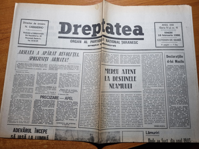 ziarul dreptatea 16 februarie 1990-art. din piata victoriei