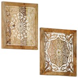 Panouri perete sculptate manual 2 buc. 60x60x2,5 cm lemn mango