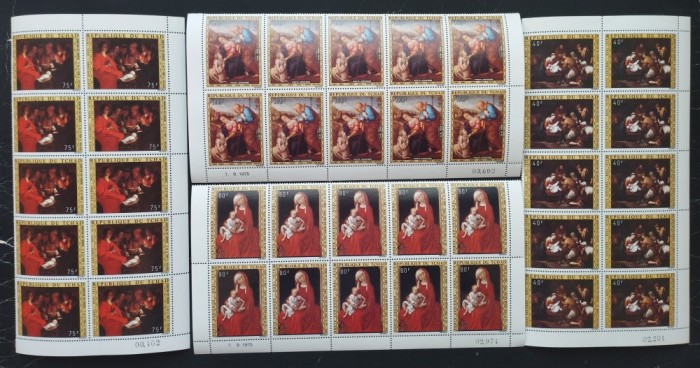 R.DU TCHAD-PICTURA-CRACIUN 1975-10 SERII A 4 V.IN BLOC -NEOBLITERATE-MNH**- EP 207B