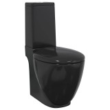 Vas WC toaleta baie, negru, ceramica, rotund, flux inferior