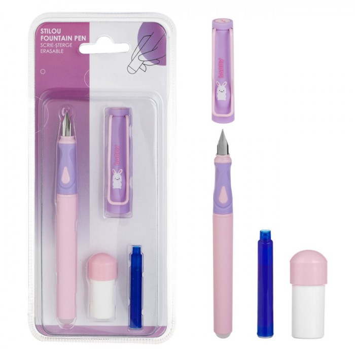 Stilou Fountain Pen, Model Bunny, Cerneală Termosensibilă Albastră, Dispozitiv Curățare Peniță, Multicolor