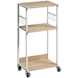 HOMCOM Suport pentru Imprimantă pe 3 Niveluri cu Roți și C&acirc;rlige, Masă Modernă, Lemn Natural. | Aosom Romania