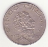 Mexic 5 pesos 1972, diam. 33 mm - Vicente Guerrero