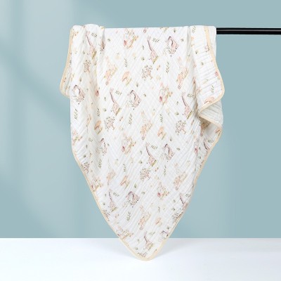 Prosop de baie din bumbac si tifon pentru Bebelusi, Cyrax, cu Sase Straturi, pentru Copii, 110x110 cm, Model Girafe, Bej Galben foto