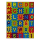 Covoras Decorativ pentru Copii cu Litere si Piese Puzzle, 120x90 cm, Multicolor, CMCLASS