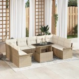 vidaXL Set de canapele pentru grădină cu pernă 10 pcs Bej Rattan poli 3348347