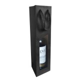 Pungi Negre Hartie Kraft cu Fereastra pentru 1 Sticla, Manere Panglica, Set 10 Bucati