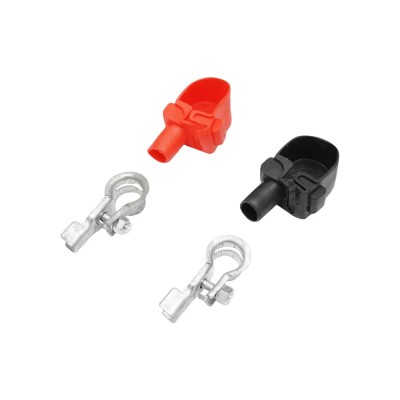 Set 2 borne baterie auto Breckner, cu protectie cauciuc rosu, negru foto
