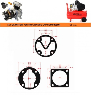 Garnituri set pentru cap compresor de aer 51mm CH087 Mod.10 (A) foto