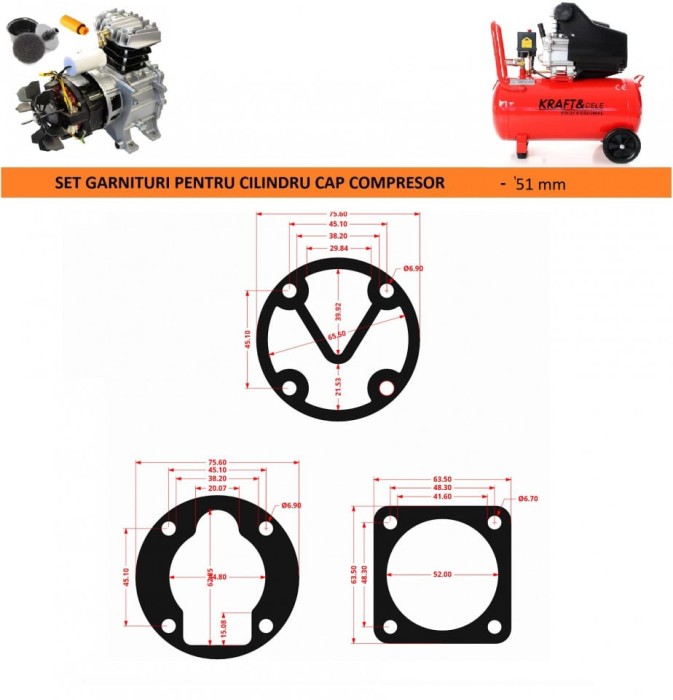 Garnituri set pentru cap compresor de aer 51mm CH087 Mod.10 (A)