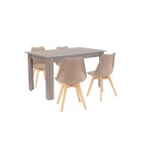 Set masa dining Leziter Zara 4 1 bej-stejar York (4 scaune + 1 masa) elegant pentru living si bucatarie