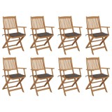 vidaXL Scaune pliabile de exterior cu perne, 8 buc., lemn masiv acacia 3075093