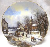 FARFURIE DECORATIVA PORTELAN BAVARIA BRADEX EDITIE LIMITATA COLECTIA PEISAJE DE CRACIUN SATUL DE PE LAC