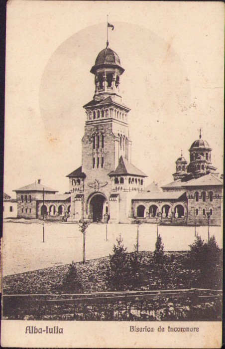 CP639N Carte poștală Alba Iulia Biserica de &icirc;ncoronare adresată lui Alexa Ferenc