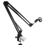 Cumpara ieftin Stativ Microfon Birou Reglabil Flexibil Studio Podcast Inregistrari + Suport Microfon Nuca, Brat Extensibil 78cm, Negru