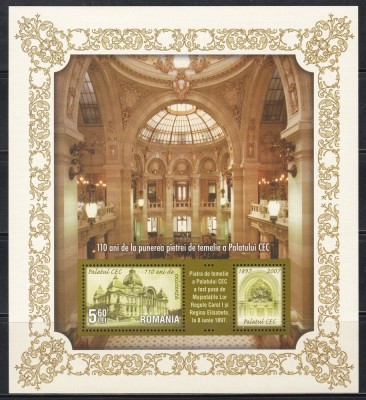Romania 2007,LP.1768-110 ani-Punerea pietrei de temelie Palatului CEC,Colita,MNH foto