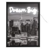Tablou decorativ cu LED Neon, Model New York, 30x40cm, Lemn, CMCLASS