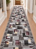 Cumpara ieftin Traversa ZARRA 01611, GREY Model CAROURI Imprimat, Tesatura Plata, Latime 0.6m, Marime 60 X 300 cm, Gri,Gri inchis si Grena Festonata Surfilata Tivita