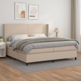 vidaXL Pat continental cu saltea, cappuccino, 200x200 cm, piele eco 3132404
