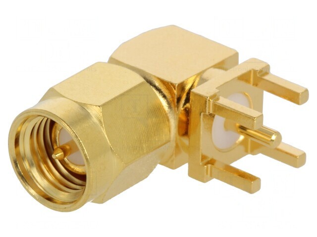 Mufă SMA 90&deg; 50&Omega; THT PTFE Aurit
