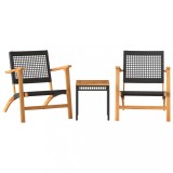 Cumpara ieftin Set mobilier bistro, 3 piese, poliratan negru/lemn de acacia