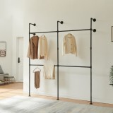 Suport haine cu montaj pe perete Ken&auml;v&auml;tka, metal negru, 222x201x31 cm