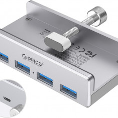 ORICO USB 3.0 Hub Clemă adaptor, aluminiu 4 porturi USB Splitter cu putere extra