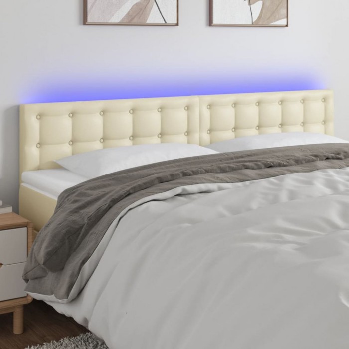 Tăblie de pat cu LED, crem, 200x5x78/88 cm, piele ecologică