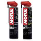 Pachet Motul MC Care C1 C4: Spray Curatare Lant Moto 400ml + Lubrifiant Factory Line, Protectie si Performanta