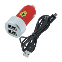 Incarcator auto original Ferrari dual USB 2X2.1A, Micro USB, Metal Red foto