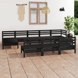 VidaXL Set mobilier de grădină, 10 piese, negru, lemn masiv de pin 3083368