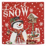 Față de Pernă Crăciun Om de Zăpadă, Roșu, 40x40cm, Fermoar, Motif Let it Snow, Oem