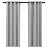 Draperii opace, aspect in, cu ocheti, 2 buc., gri, 140x175 cm