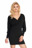 Cumpara ieftin Rochie Neagra Scurta Maneci Lungi Decolteu V Petrecut Bufante Poliester Eleganta Casual Zi