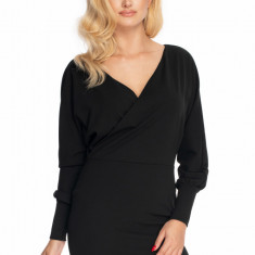 Rochie scurta neagra cu maneci lungi si decolteu petrecut in V