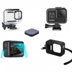 Set 5 accesorii pt Gopro Hero 8 Black , Carcasa , Rama , Husa , Folie , Capac