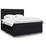 vidaXL Pat box spring cu saltea, negru, 200x200 cm, catifea