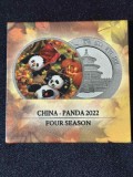 China &ndash; 10 Yuan &ndash; Panda 2022 &ndash; Monedă de culoare argint 30 de grame.