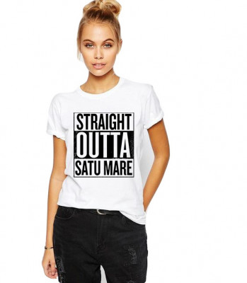 Tricou dama alb - Straight Outta Satu Mare - M foto