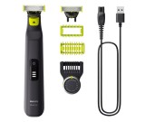 Aparat de ras (0,2mm) si tuns (0,4-10mm) PHILIPS OneBlade Pro QP6542 15, Fatacorp, pieptene cu 14 setari de lungime (0,4-10 mm), 2 accesorii pentru ut